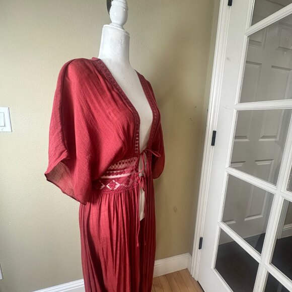 Aakaa Kaftan Open Front Dress Cover Up Size Medium Lace and Tie Details - Picture 9 of 10